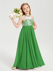 Lace Top Long Chiffon Bridesmaid Dresses Green