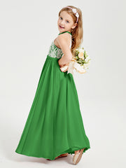 Lace Top Long Chiffon Bridesmaid Dresses Green