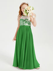 Lace Top Long Chiffon Bridesmaid Dresses Green