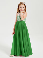 Lace Top Long Chiffon Bridesmaid Dresses Green