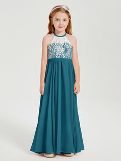 Lace Top Long Chiffon Bridesmaid Dresses Ink Blue