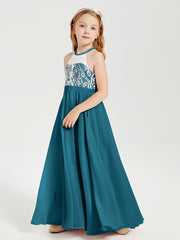Lace Top Long Chiffon Bridesmaid Dresses Ink Blue