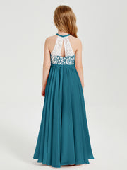 Lace Top Long Chiffon Bridesmaid Dresses Ink Blue