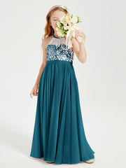 Lace Top Long Chiffon Bridesmaid Dresses Ink Blue