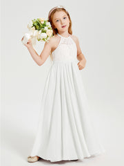 Lace Top Long Chiffon Bridesmaid Dresses Ivory