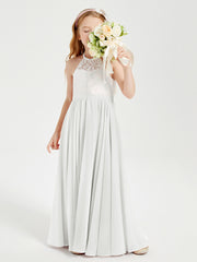 Lace Top Long Chiffon Bridesmaid Dresses Ivory