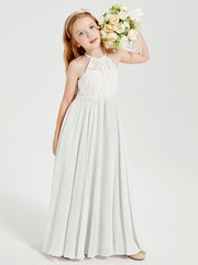 Lace Top Long Chiffon Bridesmaid Dresses Ivory