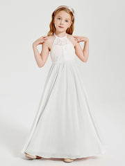 Lace Top Long Chiffon Bridesmaid Dresses Ivory