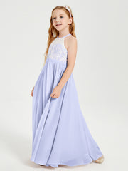 Lace Top Long Chiffon Bridesmaid Dresses Lavender