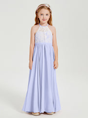 Lace Top Long Chiffon Bridesmaid Dresses Lavender