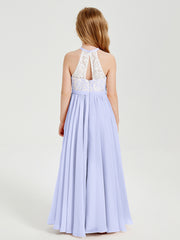 Lace Top Long Chiffon Bridesmaid Dresses Lavender