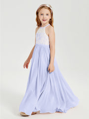 Lace Top Long Chiffon Bridesmaid Dresses Lavender