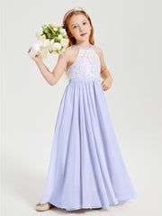 Lace Top Long Chiffon Bridesmaid Dresses Lavender