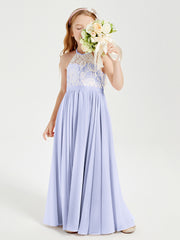 Lace Top Long Chiffon Bridesmaid Dresses Lavender