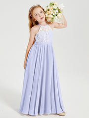 Lace Top Long Chiffon Bridesmaid Dresses Lavender