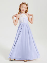 Lace Top Long Chiffon Bridesmaid Dresses Lavender
