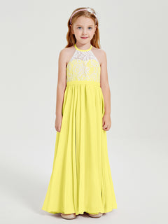 Lace Top Long Chiffon Bridesmaid Dresses Lemon