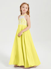 Lace Top Long Chiffon Bridesmaid Dresses Lemon