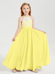 Lace Top Long Chiffon Bridesmaid Dresses Lemon