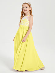 Lace Top Long Chiffon Bridesmaid Dresses Lemon