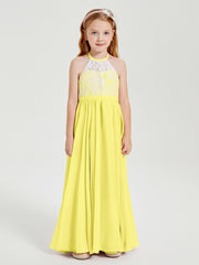 Lace Top Long Chiffon Bridesmaid Dresses Lemon