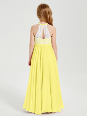 Lace Top Long Chiffon Bridesmaid Dresses Lemon