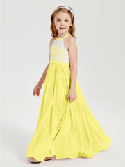 Lace Top Long Chiffon Bridesmaid Dresses Lemon
