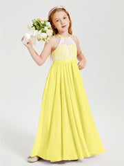 Lace Top Long Chiffon Bridesmaid Dresses Lemon