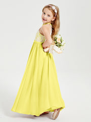 Lace Top Long Chiffon Bridesmaid Dresses Lemon
