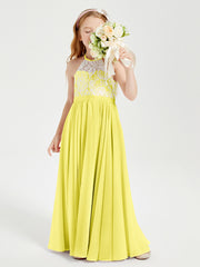 Lace Top Long Chiffon Bridesmaid Dresses Lemon
