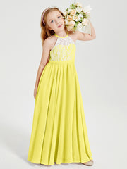 Lace Top Long Chiffon Bridesmaid Dresses Lemon