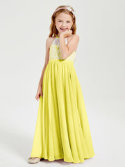 Lace Top Long Chiffon Bridesmaid Dresses Lemon