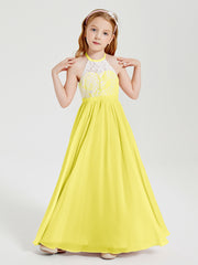 Lace Top Long Chiffon Bridesmaid Dresses Lemon