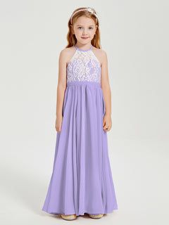 Lace Top Long Chiffon Bridesmaid Dresses Lilac