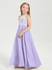 Lace Top Long Chiffon Bridesmaid Dresses Lilac