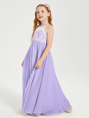 Lace Top Long Chiffon Bridesmaid Dresses Lilac