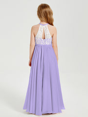 Lace Top Long Chiffon Bridesmaid Dresses Lilac
