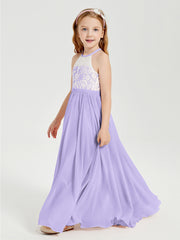 Lace Top Long Chiffon Bridesmaid Dresses Lilac