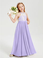 Lace Top Long Chiffon Bridesmaid Dresses Lilac