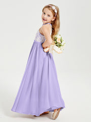 Lace Top Long Chiffon Bridesmaid Dresses Lilac