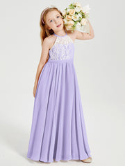 Lace Top Long Chiffon Bridesmaid Dresses Lilac