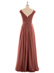 Pleated Bodice Chiffon Long Dresses with Slit Terracotta