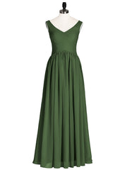 Maxi Chiffon Bridesmaid Dresses with V Neck Olive Green