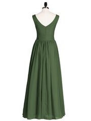 Maxi Chiffon Bridesmaid Dresses with V Neck Olive Green
