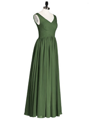 Maxi Chiffon Bridesmaid Dresses with V Neck Olive Green
