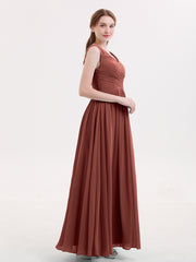 Maxi Chiffon Bridesmaid Dresses with V Neck Terracotta