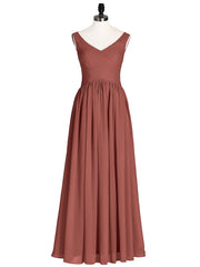 Maxi Chiffon Bridesmaid Dresses with V Neck Terracotta