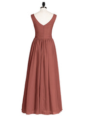 Maxi Chiffon Bridesmaid Dresses with V Neck Terracotta