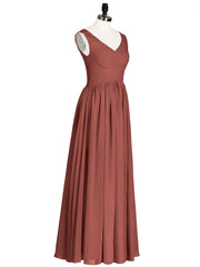 Maxi Chiffon Bridesmaid Dresses with V Neck Terracotta
