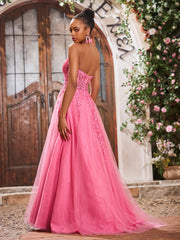 Deep V-neck Appliqued Corset Tulle Lace Maxi Prom Dresses Azalea